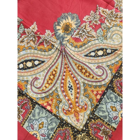 Square Silk Scarf Red With Ornate Paisley Floral Print 27.5 inch Square Wild Rag - Picture 8 of 16